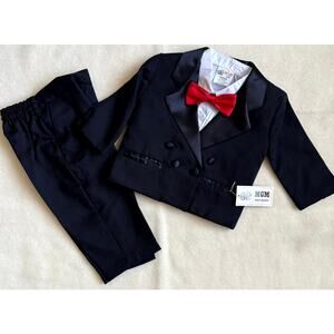 Vintage 90s MGM Kid's Fashion 4-Piece Tuxedo Suit Set Boys 12M Black White Bow